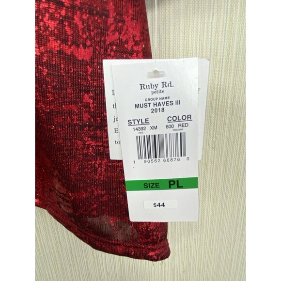 Ruby Rd. Size PL Red Shimmery Beaded Tunic Top Asymmetrical Hemline Petite NWT - Picture 5 of 6